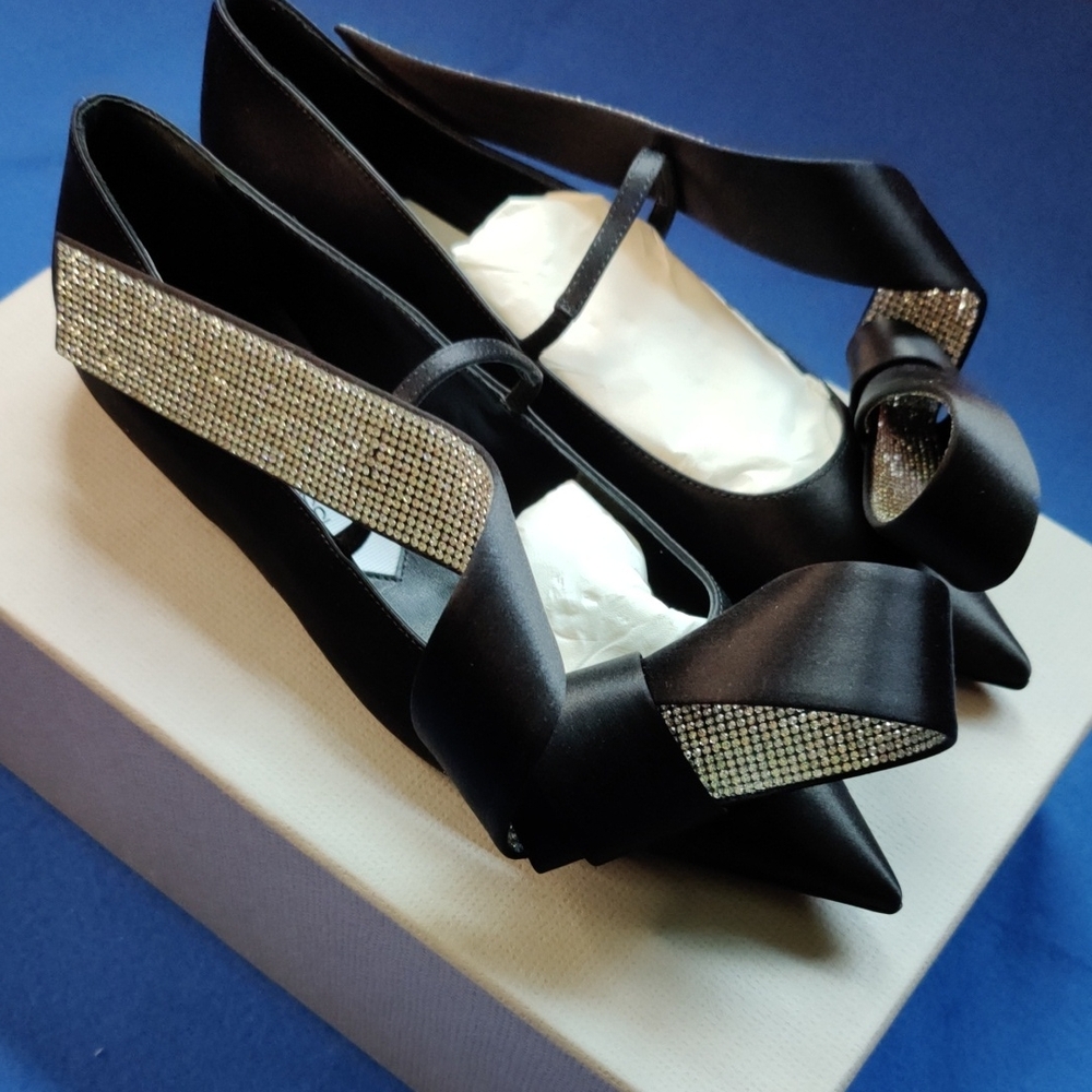 Sergio Rossi Black Flats with Rhinestone Bow